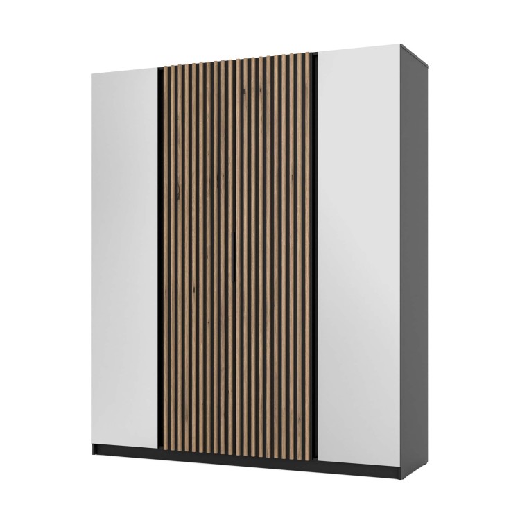 Kleiderschrank für den Flur 4-türig mit Spiegel und Lamellen Dravero BL/BL-EV 2L 2LAM