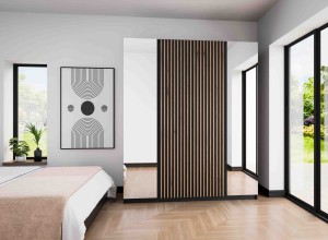 Kleiderschrank für den Flur 4-türig mit Spiegel und Lamellen Dravero BL/BL-EV 2L 2LAM
