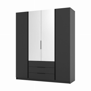 Kleiderschrank für den Flur 4-türig mit Spiegel und Schubladen Dravero BL/BL 2F 2L 3S