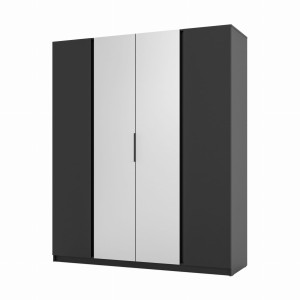 Kleiderschrank für den Flur 4-türig mit Spiegel und Regalböden Dravero BL/BL 2F 2L
