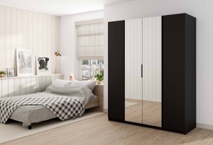 Kleiderschrank für den Flur 4-türig mit Spiegel und Regalböden Dravero BL/BL 2F 2L