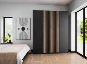 Kleiderschrank für den Flur 4-türig mit Regalböden und Lamellen Dravero BL/BL-EV 2F 2LAM