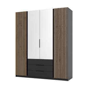Kleiderschrank für den Flur 4-türig mit Spiegel und Lamellen Dravero BL/BL-EV 2LAM 2L 3S