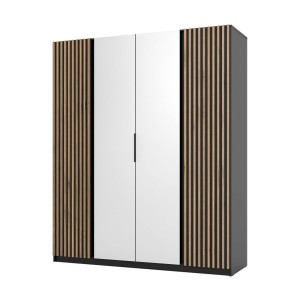 Kleiderschrank für den Flur 4-türig mit Spiegel und Lamellen Dravero BL/BL-EV 2LAM 2L