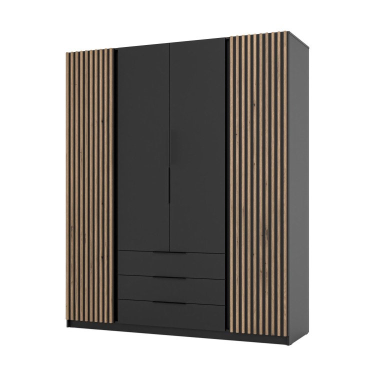 Kleiderschrank für den Flur 4-türig mit Schubladen und Lamellen Dravero BL/BL-EV 2LAM 2F 3S