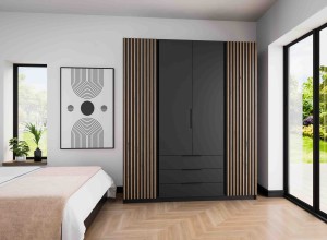 Kleiderschrank für den Flur 4-türig mit Schubladen und Lamellen Dravero BL/BL-EV 2LAM 2F 3S