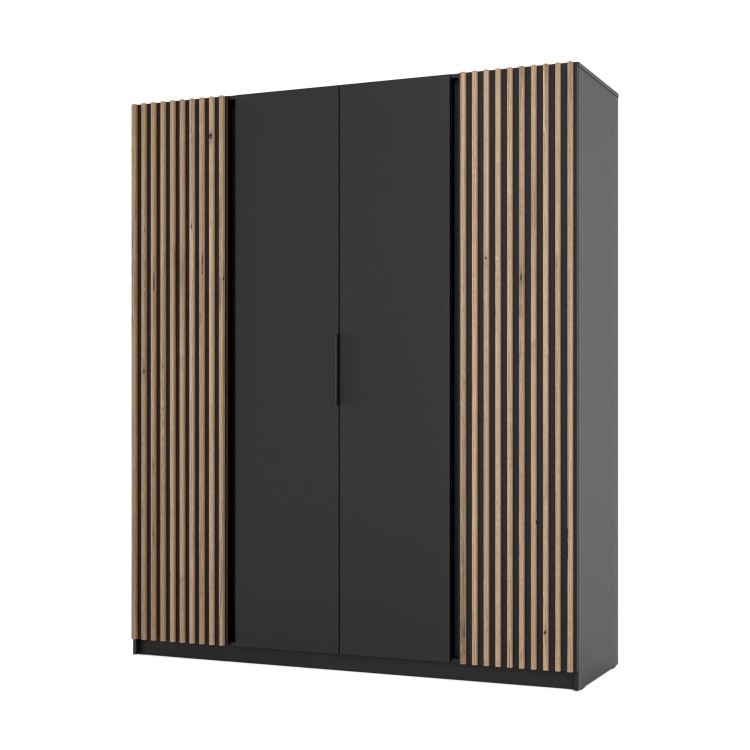 Kleiderschrank für den Flur 4-türig mit Regalböden und Lamellen Dravero BL/BL-EV 2LAM 2F