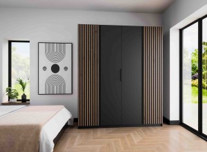 Kleiderschrank für den Flur 4-türig mit Regalböden und Lamellen Dravero BL/BL-EV 2LAM 2F