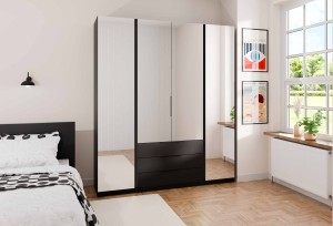 Kleiderschrank für den Flur 4-türig mit Spiegeln und Schubladen Dravero BL/BL 4L 3S