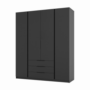 Kleiderschrank für den Flur 4-türig mit Schubladen und Regalböden Dravero BL/BL 4F 3S