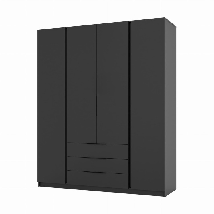 Kleiderschrank für den Flur 4-türig mit Schubladen und Regalböden Dravero BL/BL 4F 3S