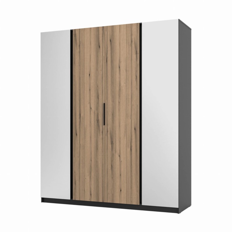 Kleiderschrank für den Flur 4-türig mit Spiegel und Regalböden Dravero BL/EV 2L 2F