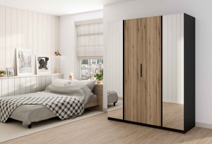 Kleiderschrank für den Flur 4-türig mit Spiegel und Regalböden Dravero BL/EV 2L 2F