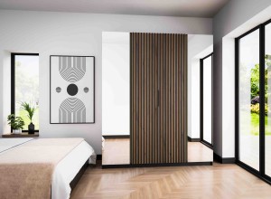 Kleiderschrank für den Flur 4-türig mit Spiegel und Lamellen Dravero BL/EV-BL 2L 2LAM