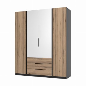 Kleiderschrank für den Flur 4-türig mit Spiegel und Schubladen Dravero BL/EV 2F 2L 3S