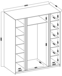 Kleiderschrank für den Flur 4-türig mit Spiegel und Regalböden Dravero BL/EV-BL 2F 2L