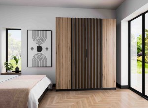Kleiderschrank für den Flur 4-türig mit Lamellen und Regalböden Dravero BL/EV-BL 2F 2LAM