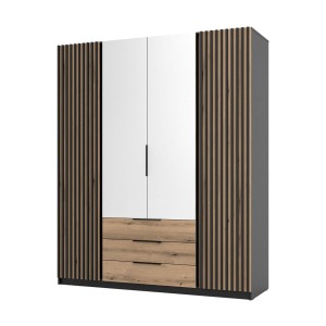 Kleiderschrank für den Flur 4-türig mit Spiegel und Regalböden Dravero BL/EV-BL 2LAM 2L 3S