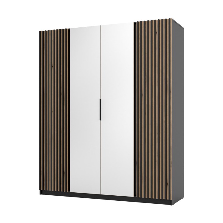 Kleiderschrank für den Flur 4-türig mit Spiegel und Lamellen Dravero BL/EV-BL 2LAM 2L
