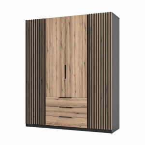 Kleiderschrank für den Flur 4-türig mit Regalböden und Lamellen Dravero BL/EV-BL 2LAM 2F 3S
