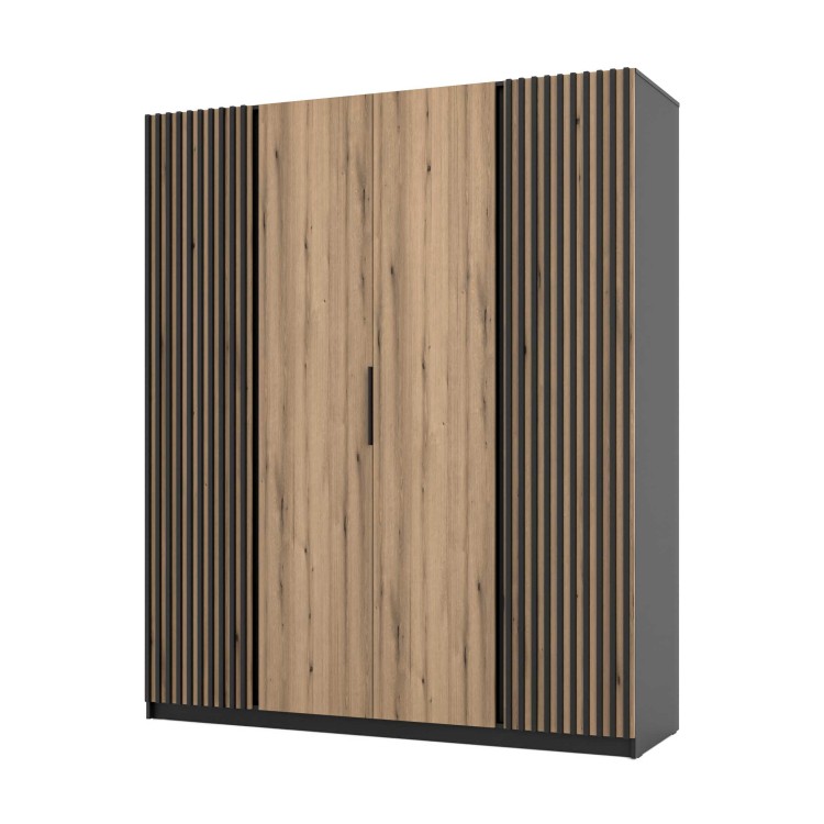 Kleiderschrank für Flur und Schlafzimmer 4-türig mit Lamellen Dravero BL/EV-BL 2LAM 2F