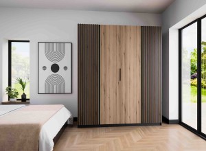 Kleiderschrank für Flur und Schlafzimmer 4-türig mit Lamellen Dravero BL/EV-BL 2LAM 2F