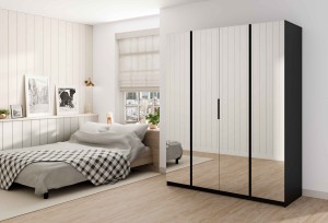 Kleiderschrank für Flur und Schlafzimmer 4-türig mit Spiegel Dravero BL/EV 4L