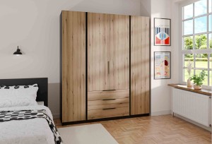 Kleiderschrank für den Flur 4-türig mit Schubladen und Regalböden Dravero BL/EV 4F 3S