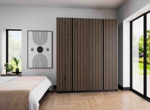 Kleiderschrank für Flur und Schlafzimmer 4-türig mit Lamellen Dravero BL/EV-BL 4LAM