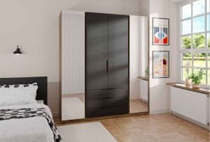 Kleiderschrank für den Flur 4-türig mit Spiegel und Schubladen Dravero EV/BL 2L 2F 3S