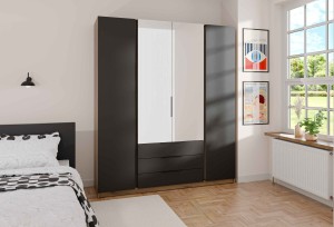 Kleiderschrank für den Flur 4-türig mit Spiegel und Schubladen Dravero EV/BL 2F 2L 3S