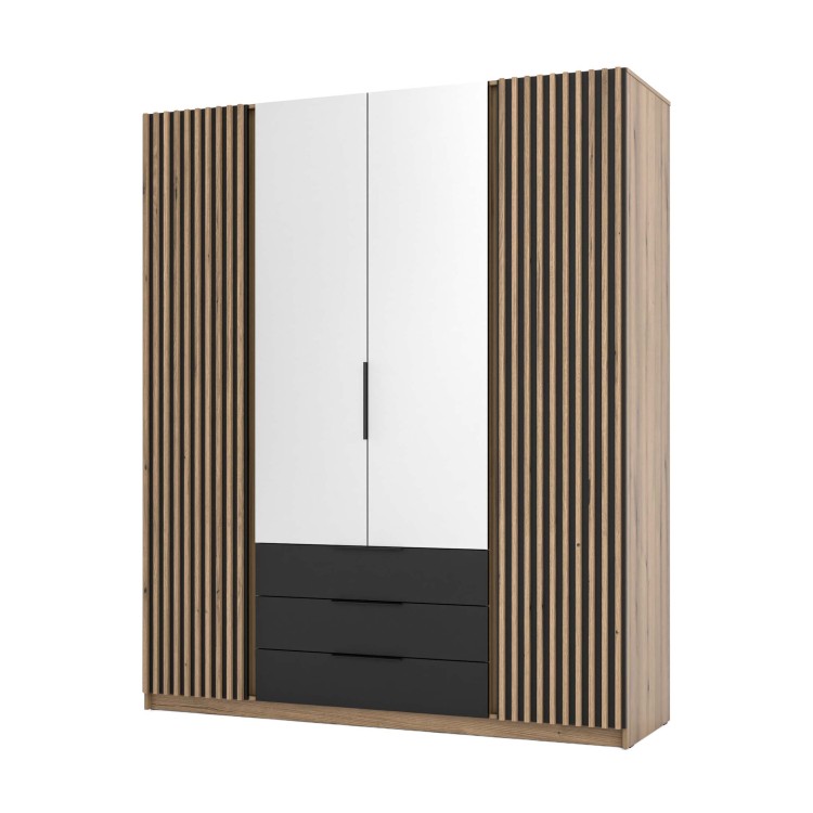 Kleiderschrank für den Flur 4-türig mit Spiegel und Schubladen Dravero EV/BL-EV 2LAM 2L 3S