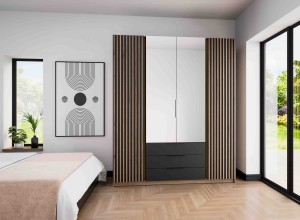 Kleiderschrank für den Flur 4-türig mit Spiegel und Schubladen Dravero EV/BL-EV 2LAM 2L 3S