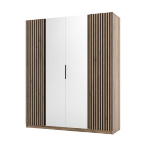 Kleiderschrank für den Flur 4-türig mit Spiegel und Lamellen Dravero EV/BL-EV 2LAM 2L