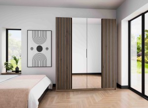 Kleiderschrank für den Flur 4-türig mit Spiegel und Lamellen Dravero EV/BL-EV 2LAM 2L