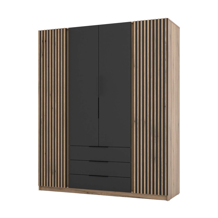 Kleiderschrank für den Flur 4-türig mit Schubladen und Lamellen Dravero EV/BL-EV 2LAM 2F 3S
