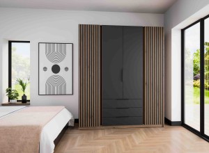 Kleiderschrank für den Flur 4-türig mit Schubladen und Lamellen Dravero EV/BL-EV 2LAM 2F 3S