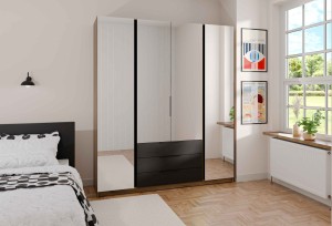 Kleiderschrank für den Flur 4-türig mit Spiegel und Schubladen Dravero EV/BL 4L 3S