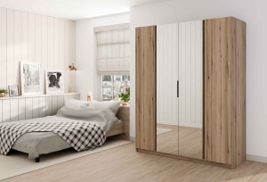 Kleiderschrank für Flur und Schlafzimmer 4-türig mit Spiegel Dravero EV/EV 2F 2L