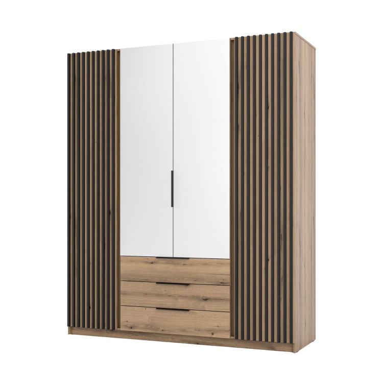 Kleiderschrank für den Flur 4-türig mit Spiegel und Lamellen Dravero EV/EV-BL 2LAM 2L 3S