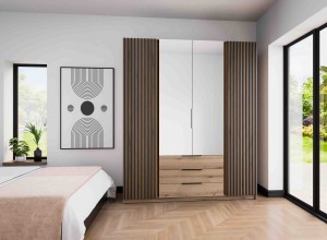 Kleiderschrank für den Flur 4-türig mit Spiegel und Lamellen Dravero EV/EV-BL 2LAM 2L 3S