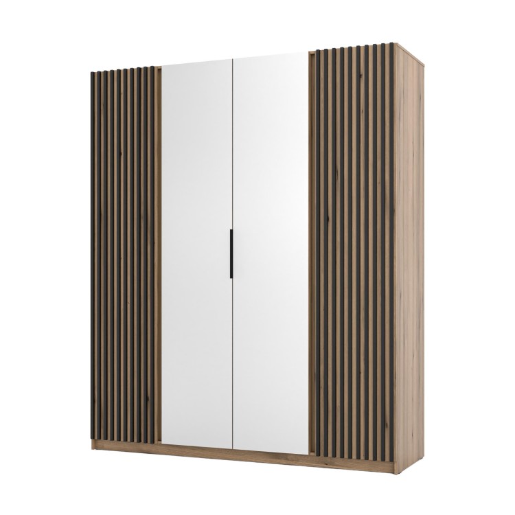 Kleiderschrank für Flur und Schlafzimmer 4-türig mit Spiegel Dravero EV/EV-BL 2LAM 2L
