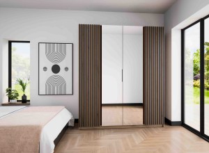 Kleiderschrank für Flur und Schlafzimmer 4-türig mit Spiegel Dravero EV/EV-BL 2LAM 2L