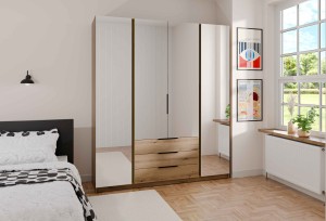 Kleiderschrank für den Flur 4-türig mit Spiegel und Schubladen Dravero EV/EV 4L 3S