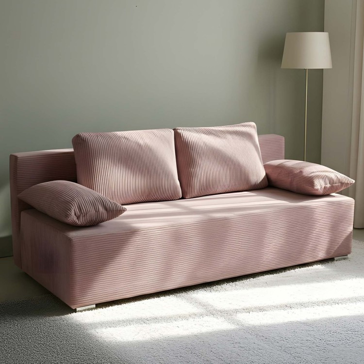 Schlafsofa Lunera 2 aus Cordstoff in Rosa