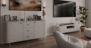 Kommode fürs Wohnzimmer mit drei Schubladen Flana 823 2F3S Beige