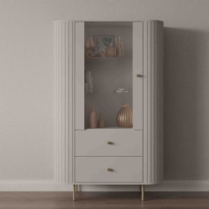 Vitrine fürs Wohnzimmer mit Glastür Flana 112 1F2S Beige