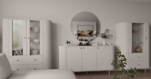 Vitrine fürs Wohnzimmer mit Glastür Flana 112 1F2S Beige
