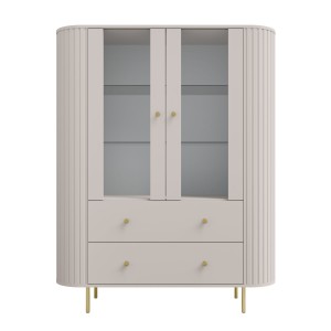 Vitrine fürs Wohnzimmer mit zwei Glastüren Flana 122 2F2S Beige