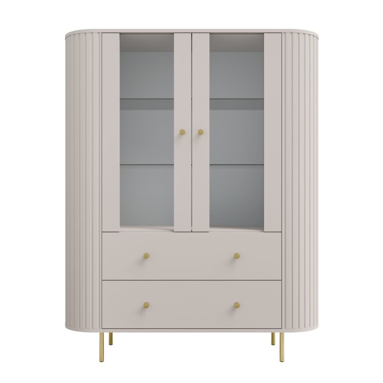 Vitrine fürs Wohnzimmer mit zwei Glastüren Flana 122 2F2S Beige